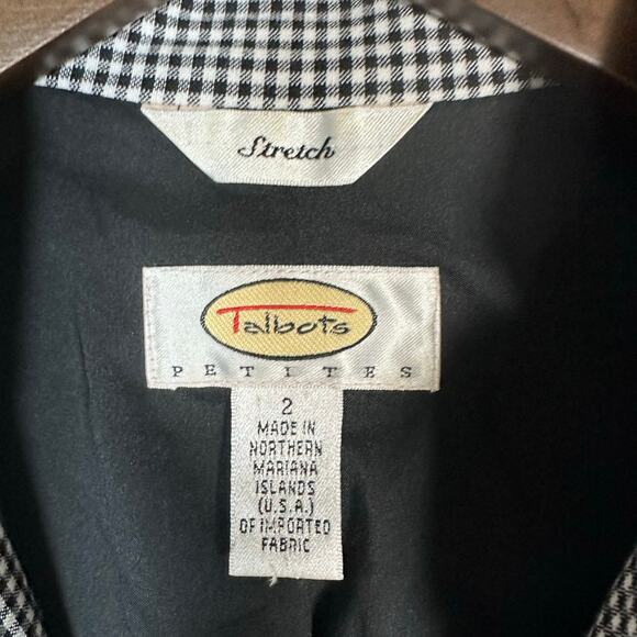 Talbots Black White Check Gingham Zip Jacket Sz 2P Petite Preppy Academia Office - Picture 3 of 10